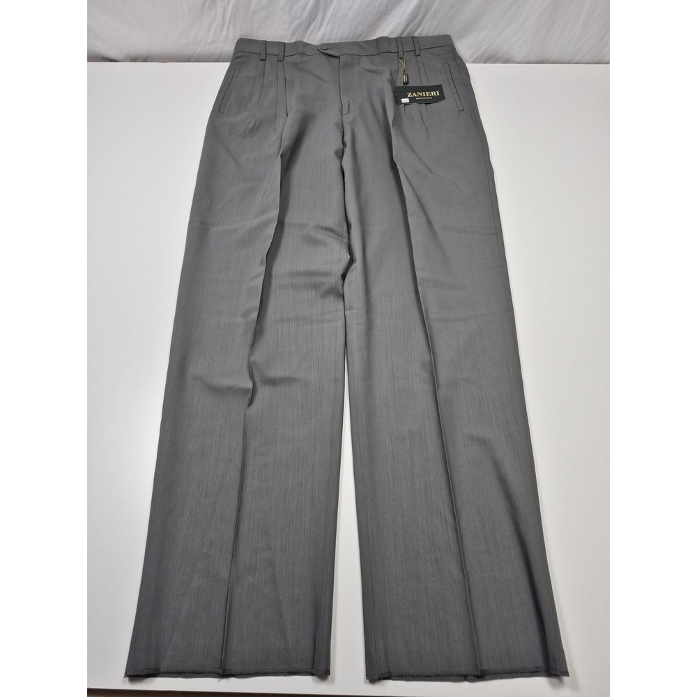Zanieri Dress Pants Mens 42x36 Gray Wool High Twist Pleated Straight Italy NWT